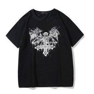 Winged Skeleton and Cross T-Shirt